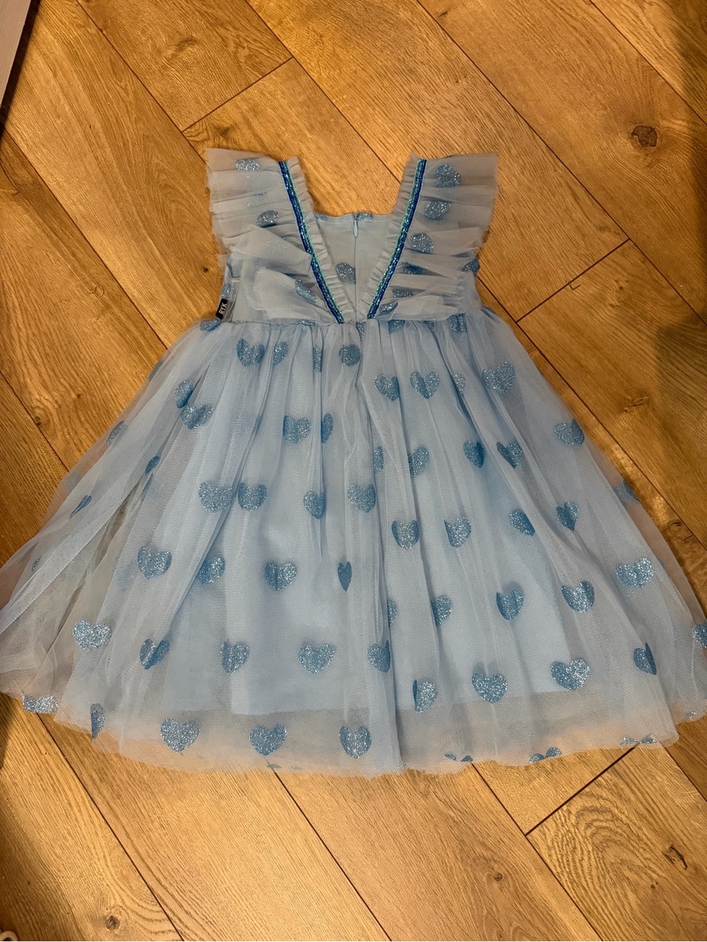 Girls Blue Glitter Heart Tulle Dress